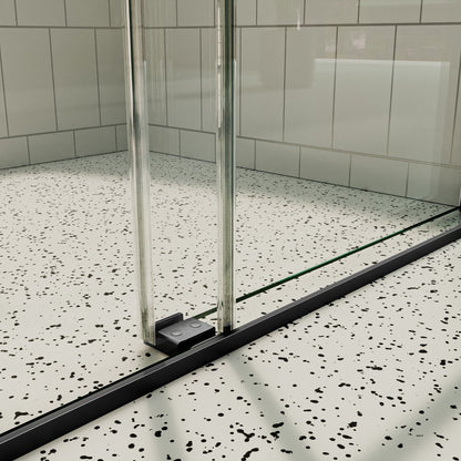 ExRoll Semi-Frameless Shower Sliding Glass 50-54 in. W x 74 in. H Bypass Sliding Shower Enclosure,Matte Black,Explosion-proof,Easy-to-clean coating
