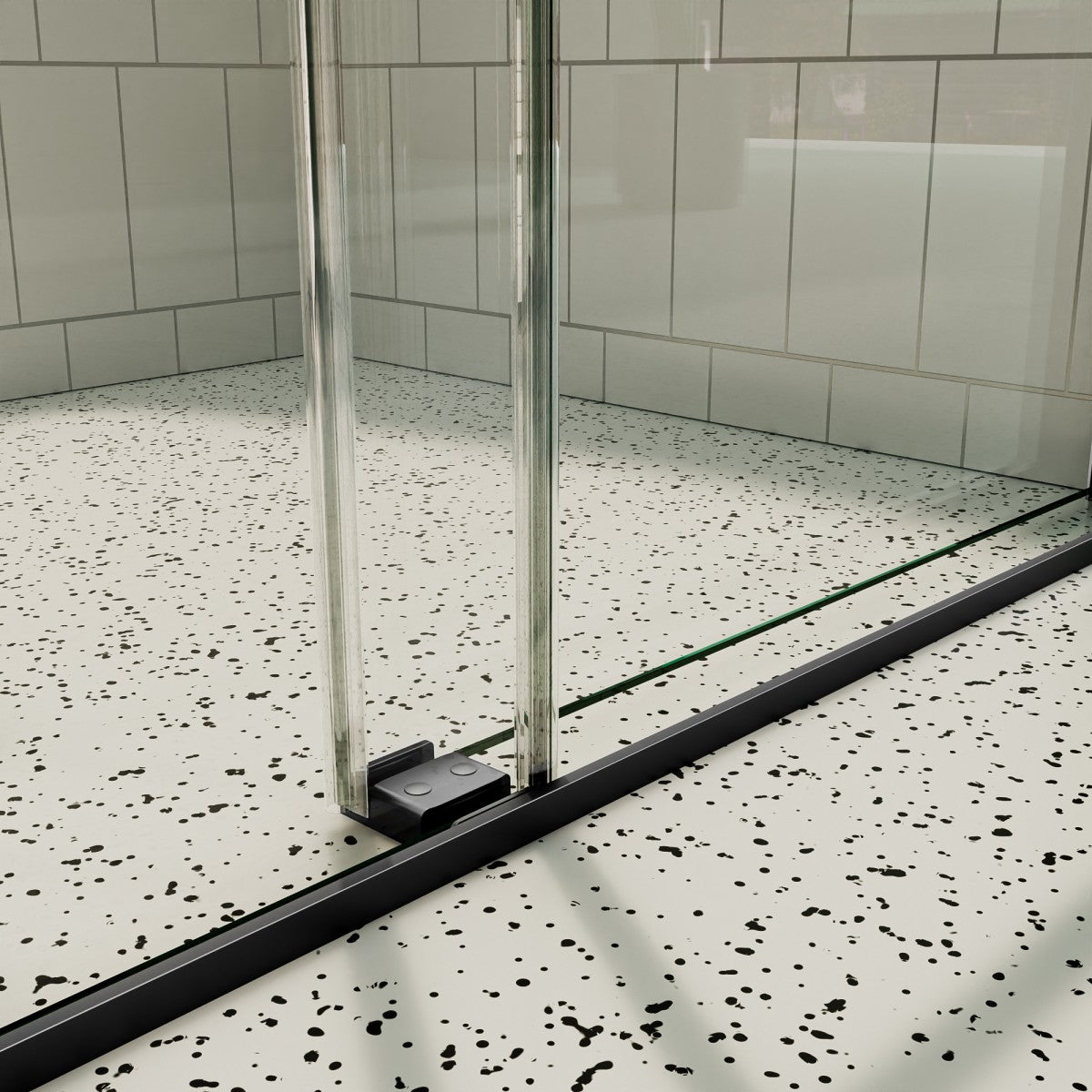 ExRoll 44-48" x 74" Frameless Shower Sliding Glass,Matte Black,Water Repellent Glass Shower Door,Explosion-proof,Easy-to-clean coating