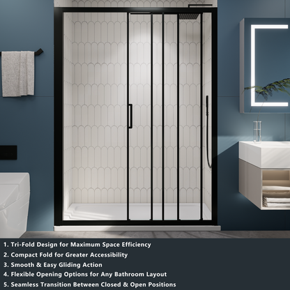 Nexus 56-60W x 70.H Easy Clean Double Framed Sliding Shower Door with 1/4" (6mm) Clear SGCC Tempered Glass,Matte Black Finish