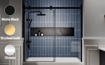 Zephyr 56-60" Semi-Frameless Single Sliding Tub Door,Matte Black,Bypass Bathtub Shower Tempered Glass Door with Explosion-Proof Film