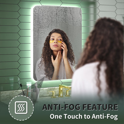 Brivaro 24" x 32" Backlit LED Bathroom Mirror with Nano-Tempered Glass, Anti-Fog, Dimmable, 3 Lighting Modes