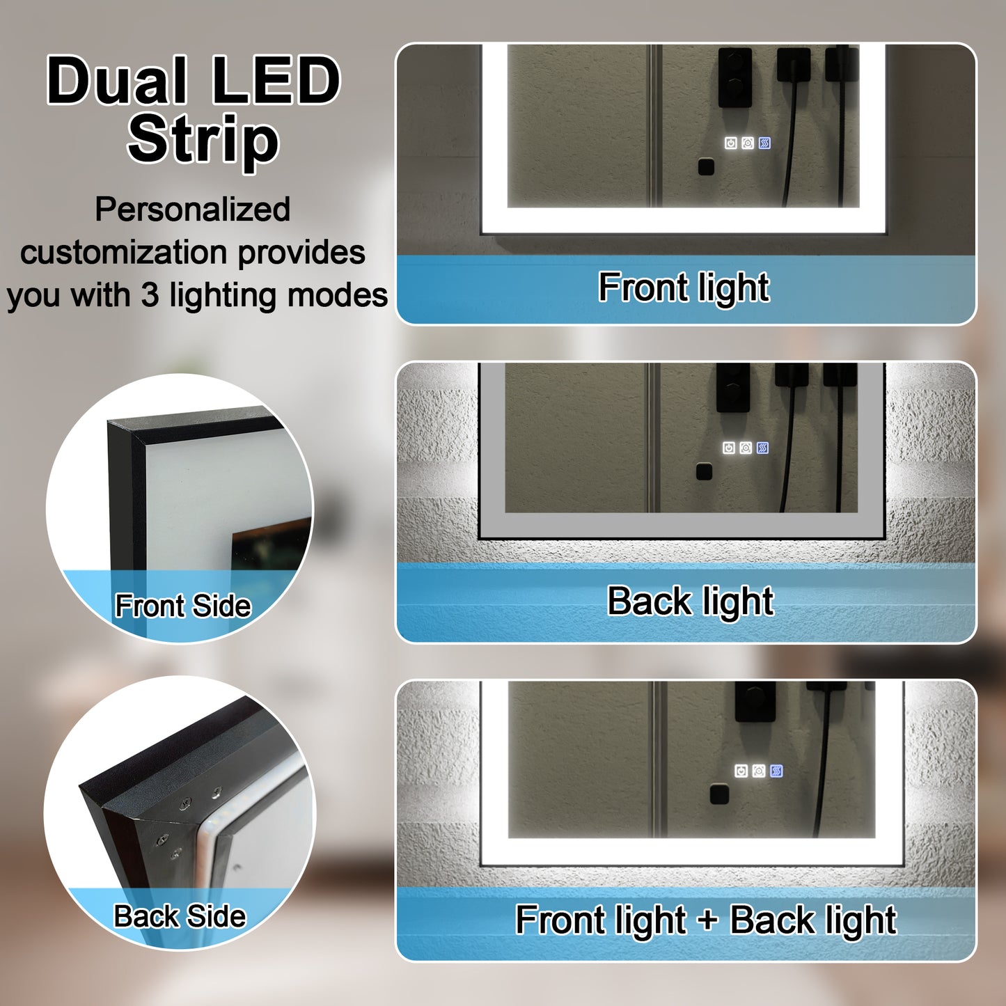 Apex-Noir 55"x30" Framed LED Lighted Bathroom Mirror