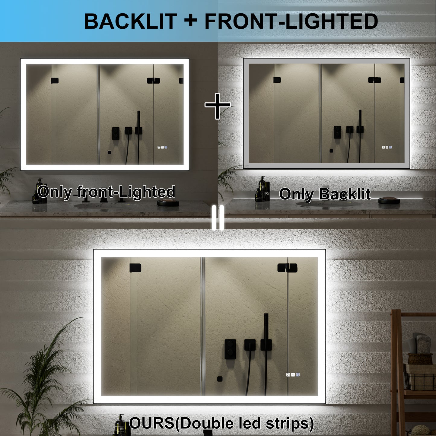 Apex-Noir 48"x36" Framed LED Lighted Bathroom Mirror