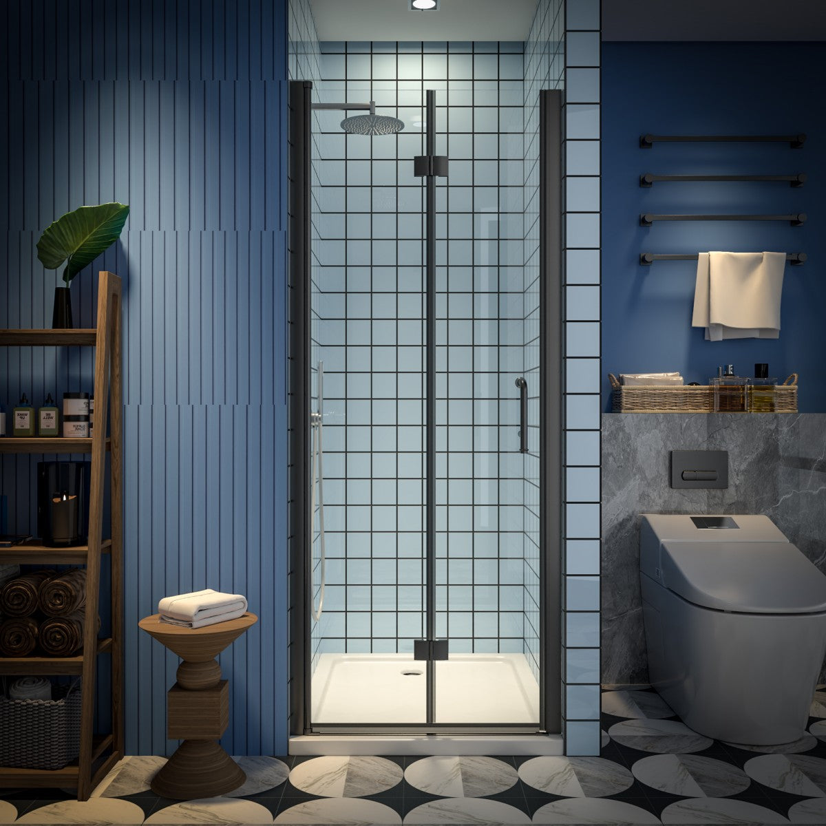 Exbrite Adapt Bifold Shower Door 30-32 in.W x 72 in.H Pivot Swing Shower Doors,Matte Black,Tempered Shower Glass - ExBriteUSA
