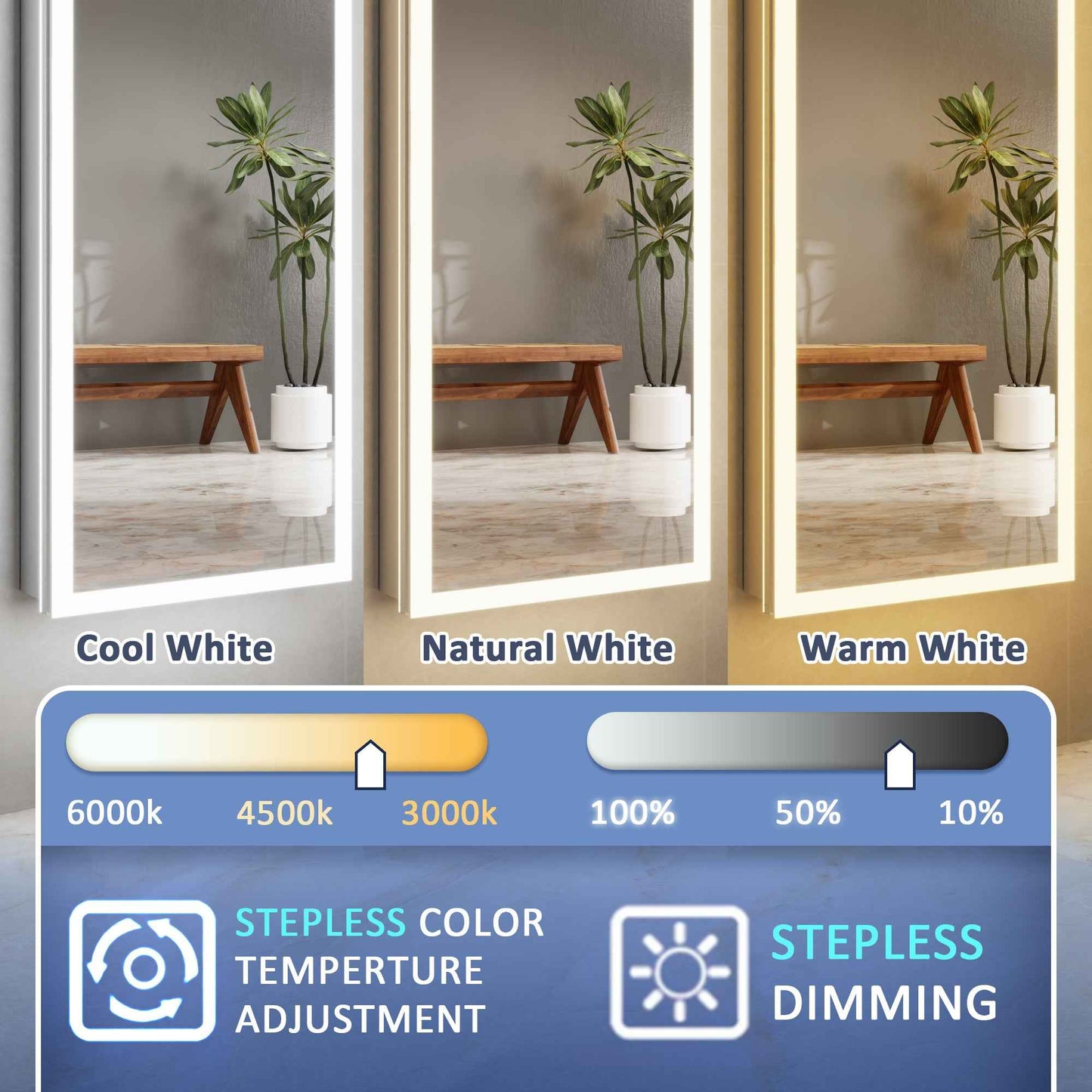 Allsum 20-1/8" x 70-1/8" Lighted Frameless Single Door Medicine Cabinet