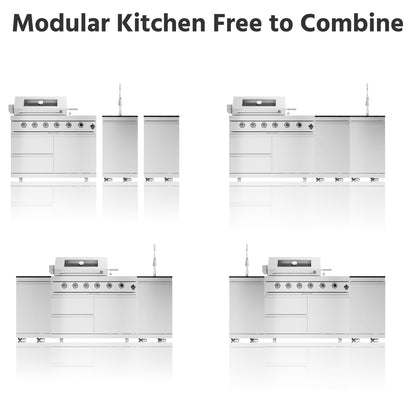 46-Inch 4-Burner 72000 BTU Deluxe Stainless Steel Gas Outdoor Kitchen Bar Barbecue Island Grill +Side B Rotisserie + Granite Countertops + Storage Cabinets & Drawers + Stainless Steel Sink/Faucet