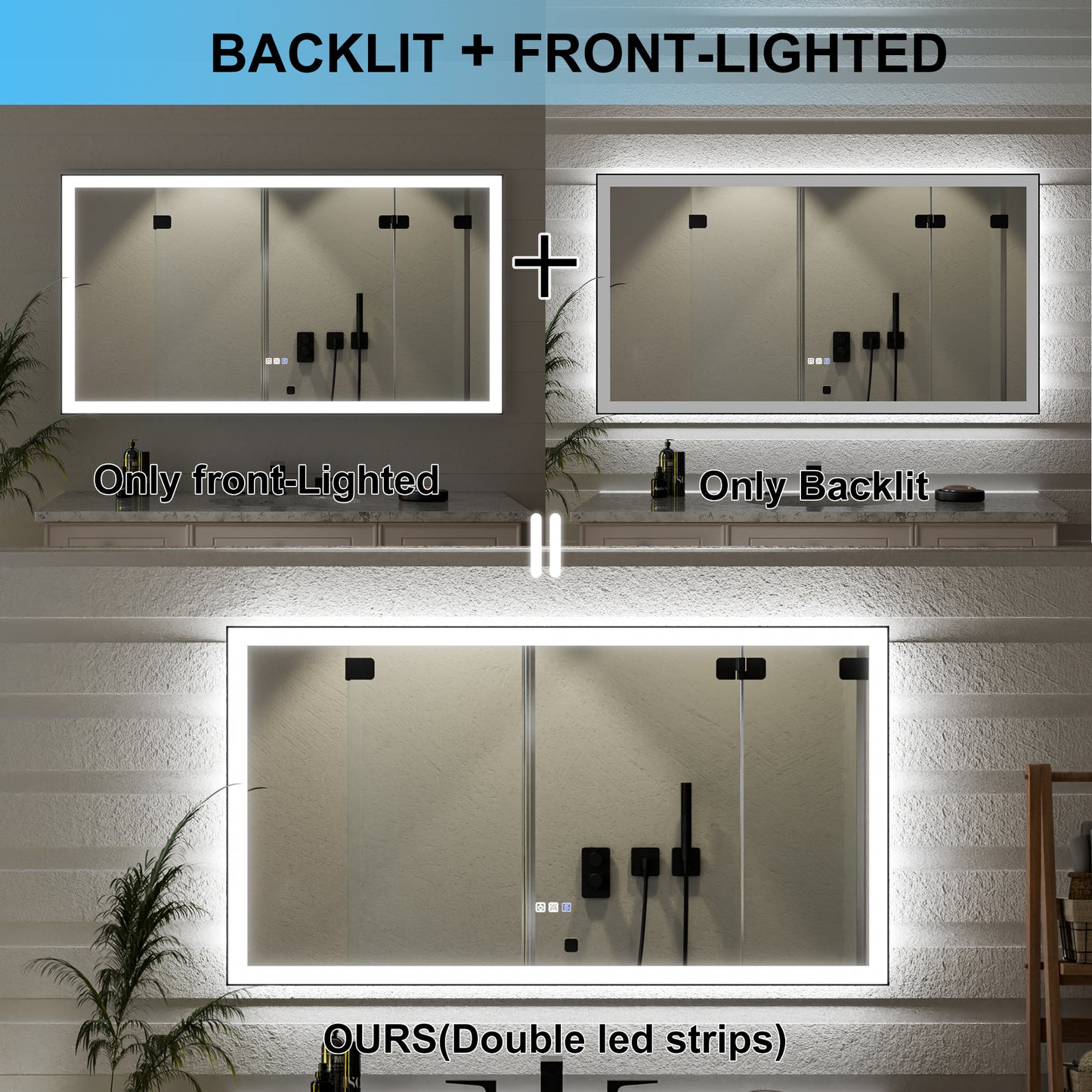 Apex-Noir 55"x30" Framed LED Lighted Bathroom Mirror