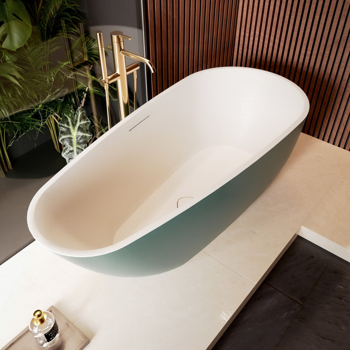 Allsumhome RockE 59" Imitation Natural Stone Freestanding Bathtub,Stone Touch,Avocado Green,Scratch-proof,cUPC Certified