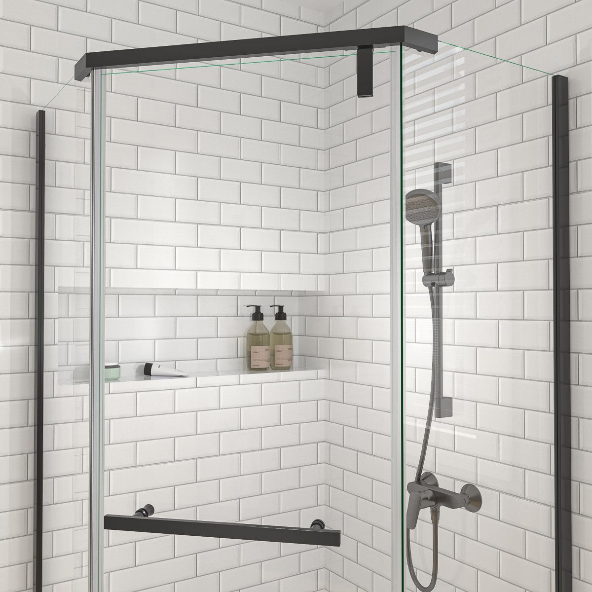 Prism Neo-Angle Frameless Shower Door 38 in. W x 72 in. H Corner Shower Enclosure,6mm Clear Glass,Pivot Shower Doors,Matte Black,Not Base