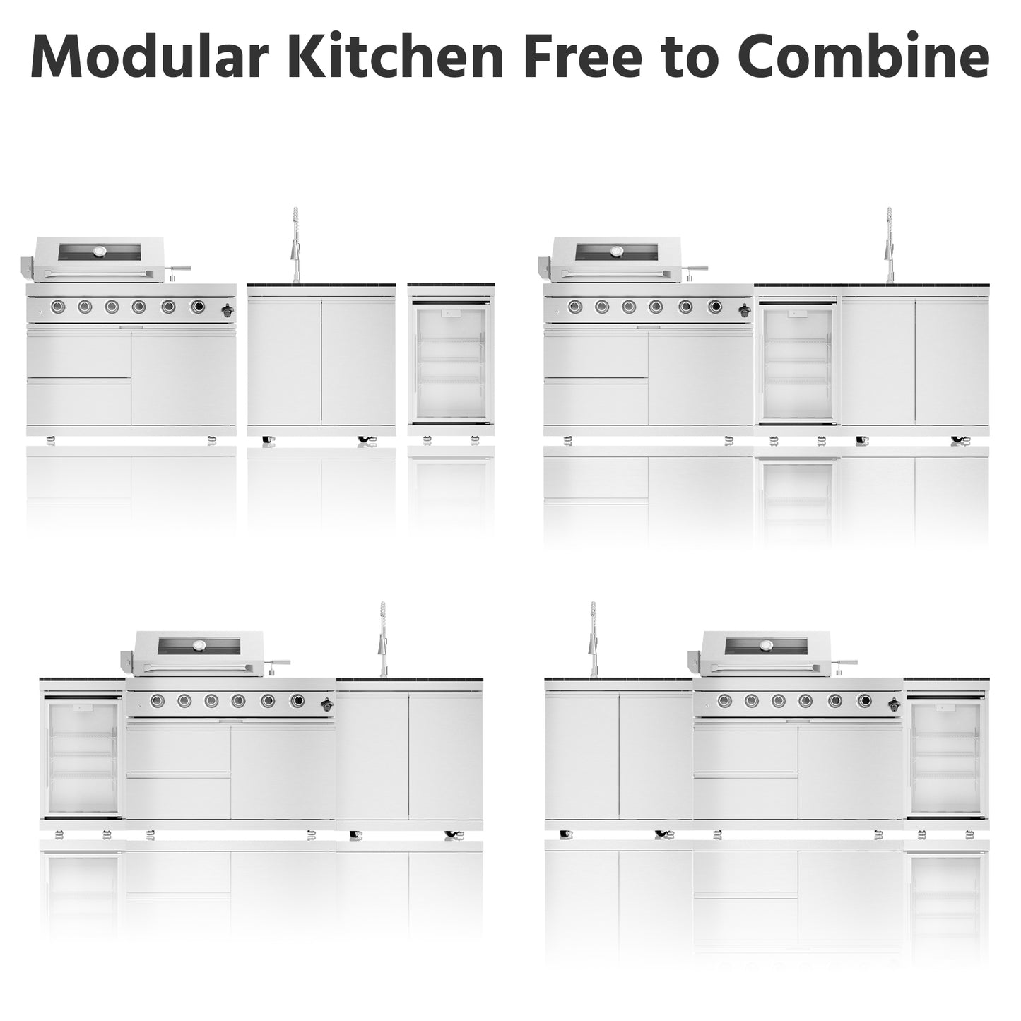 46-Inch 4-Burner 72000 BTU Deluxe Stainless Steel Gas Outdoor Kitchen Bar Barbecue Island Grill  + Wine Cooler Compact Refrigerator + Rotisserie + Granite Countertops + Storage Cabinets & Drawers