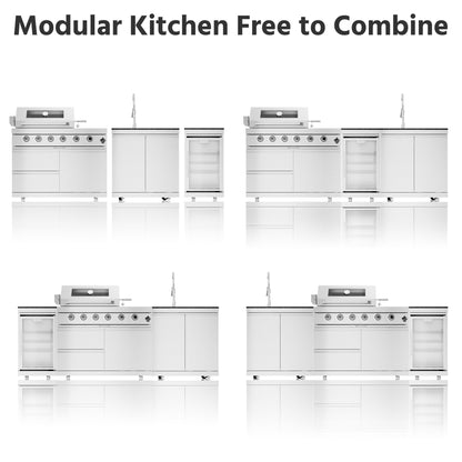 46-Inch 4-Burner 72000 BTU Deluxe Stainless Steel Gas Outdoor Kitchen Bar Barbecue Island Grill  + Wine Cooler Compact Refrigerator + Rotisserie + Granite Countertops + Storage Cabinets & Drawers
