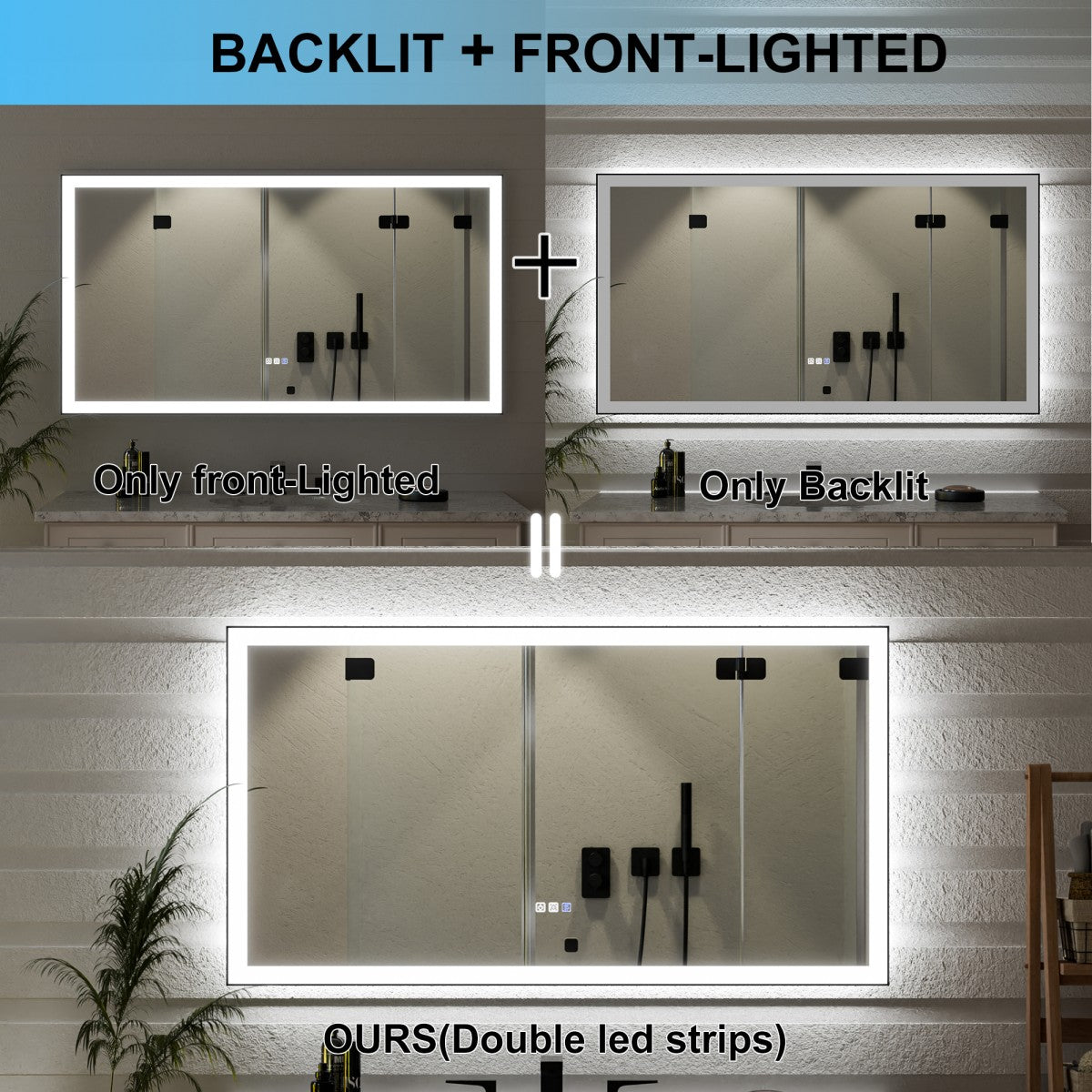Apex-Noir 55"x30" Framed LED Lighted Bathroom Mirror