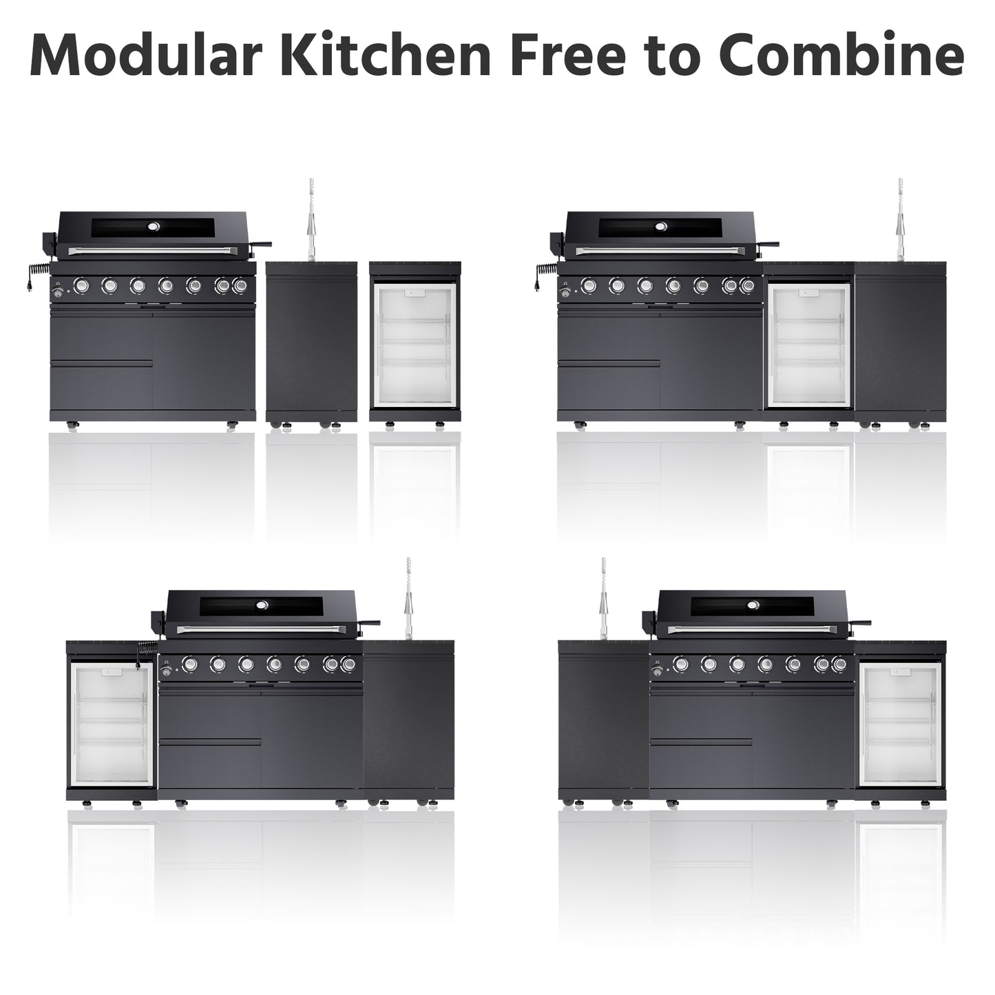 43-Inch 6-Burner 85,000 BTU Stainless Steel Outdoor Kitchen Island Grill with Wine Cooler Refrigerator, Rotisserie Kit, Granite Countertops & Stainless Steel Sink