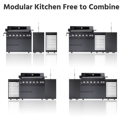 43-Inch 6-Burner 85,000 BTU Stainless Steel Outdoor Kitchen Island Grill with Wine Cooler Refrigerator, Rotisserie Kit, Granite Countertops & Stainless Steel Sink