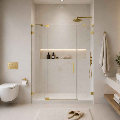 Custom Shower Glass | 10mm Tempered Clear Glass with Easy-Clean Film, Aluminum Frame & 304 Stainless Steel Handles