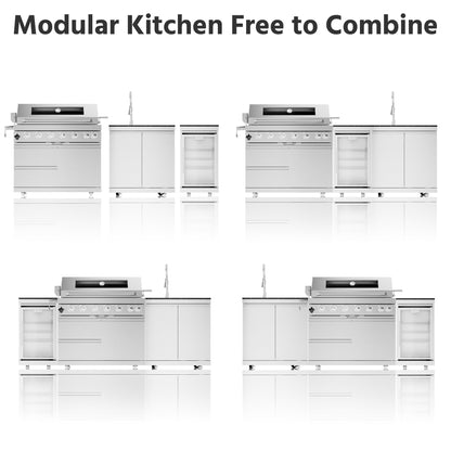 43-Inch 6-Burner 85000 BTU Deluxe Stainless Steel Gas Outdoor Kitchen Bar Barbecue Island Grill  + Wine Cooler Compact Refrigerator + Rotisserie + Granite Countertops + Storage Cabinets & Drawers
