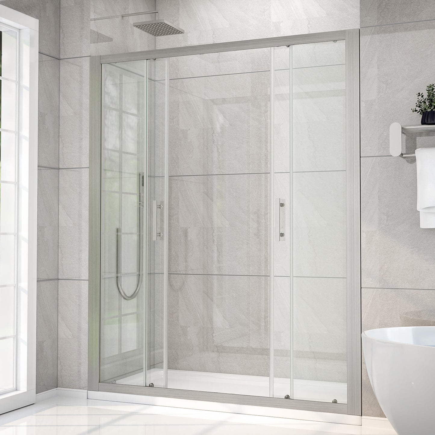 Holden 50-54"W x 70"H Easy Clean Shatter Proof Double Framed Sliding Shower Door with 1/4" (6mm) Clear SGCC Tempered Glass,Brush Nickel