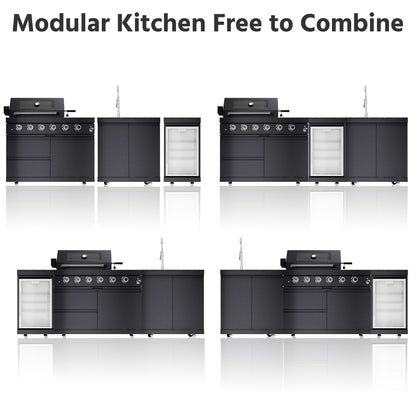 46-Inch 4-Burner 72000 BTU Deluxe Stainless Steel Gas Outdoor Kitchen Bar Barbecue Island Grill + Wine Cooler Compact Refrigerator + Rotisserie kit + Granite Countertops + Stainless steel Sink-104