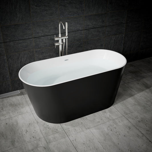 Exbrite 59' Acrylic Freestanding Bathtub, Stand Alone Soaking Tub, Glossy Black Acrylic, Toe-tap Chrome Drain, cUPC Certified
