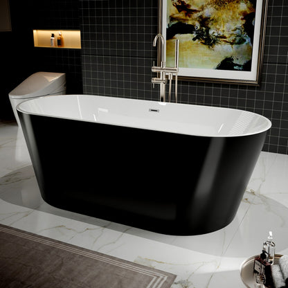 PY Exbrite 67" Acrylic Freestanding Bathtub-Acrylic Soaking Tubs, Oval Shape Black Freestanding Bathtub With Chrome Overflow and Pop Up Drain,cUPC Certified - ExBriteUSA