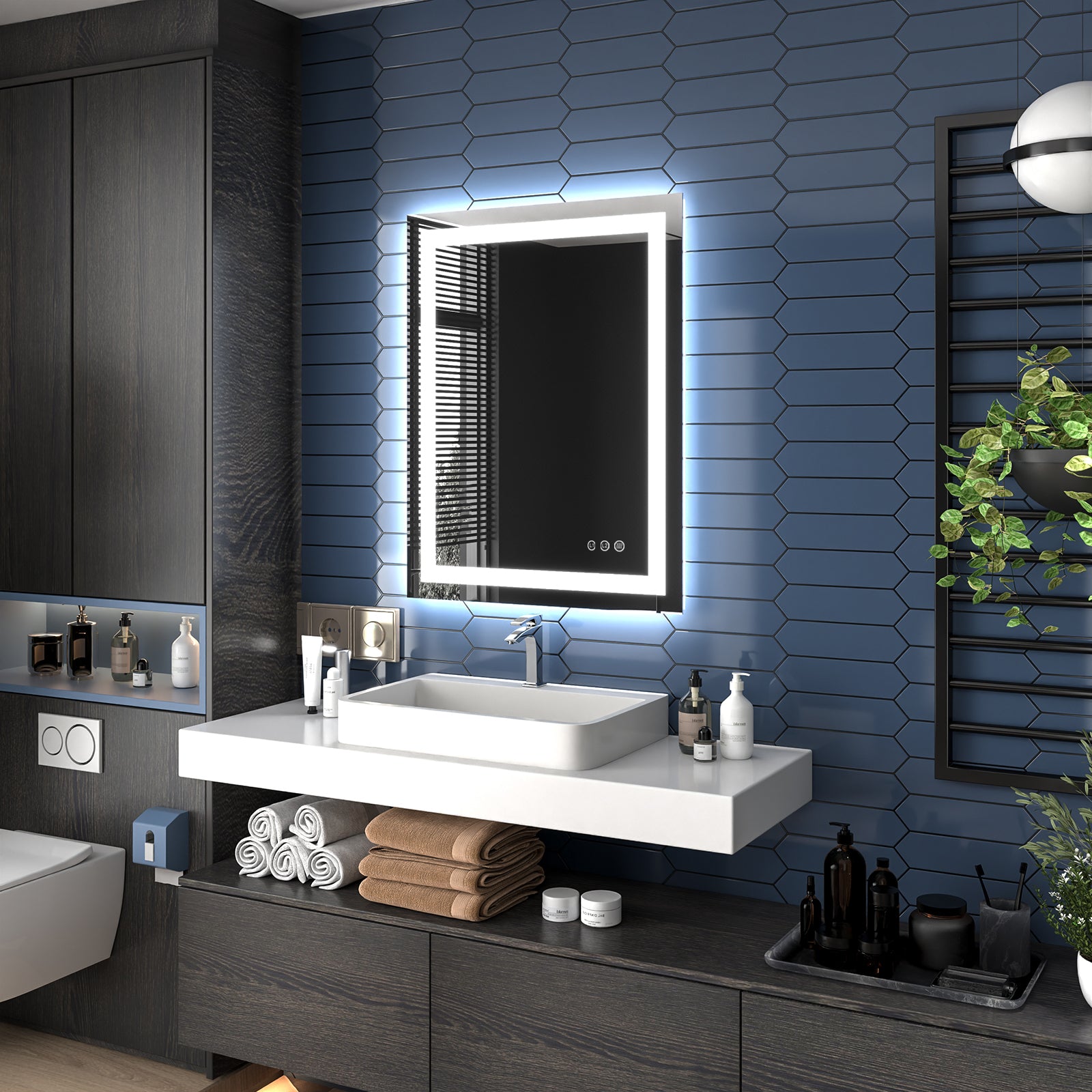 Apex 28" W X 36" H LED Bathroom Large Light Led Mirror,Anti Fog,Dimmable,Three Lighting Modes