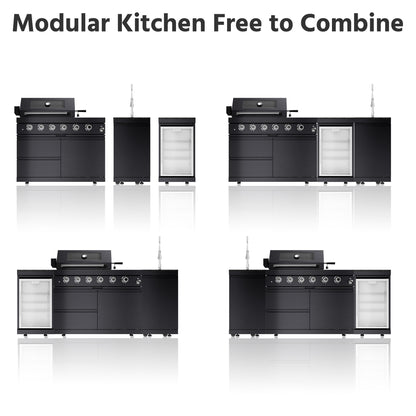 46-Inch 4-Burner 72000 BTU Deluxe Stainless Steel Gas Outdoor Kitchen Bar Barbecue Island Grill + Wine Cooler Compact Refrigerator + Rotisserie kit + Granite Countertops + Stainless steel Sink-85