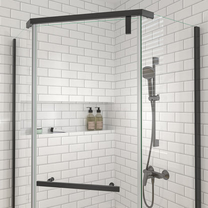 Prism Neo-Angle Frameless Shower Door 36 in. W x 72 in. H Corner Shower Enclosure with 6mm Clear Glass,Pivot Shower Doors,Matte Black