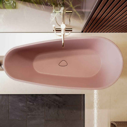 Allsumhome RockE 59" Imitation Natural Stone Freestanding Bathtub,Stone Touch,Pink,Scratch-proof,cUPC Certified,No Drain