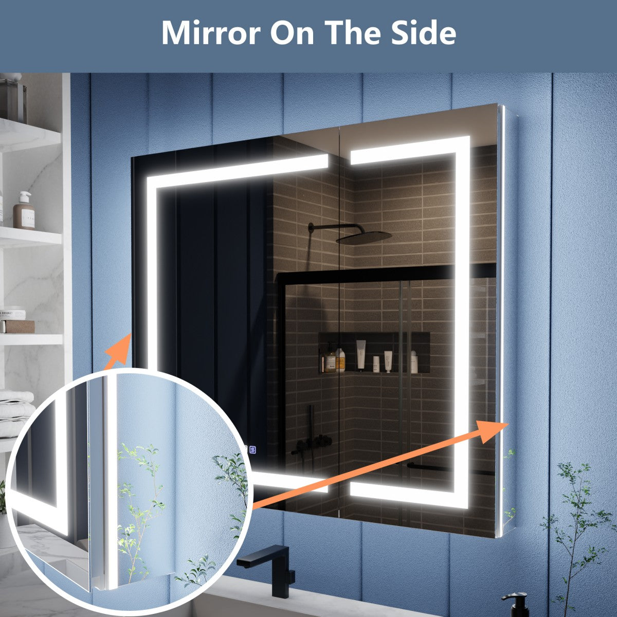 Illusion-B 42" x 36" LED Lighted Inset Mirrored Medicine Cabinet with Magnifiers Front and Back Light