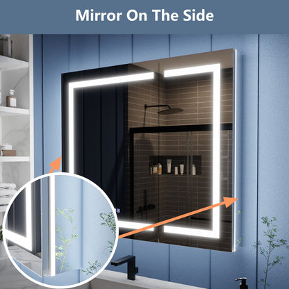 Illusion-B 42" x 36" LED Lighted Inset Mirrored Medicine Cabinet with Magnifiers Front and Back Light