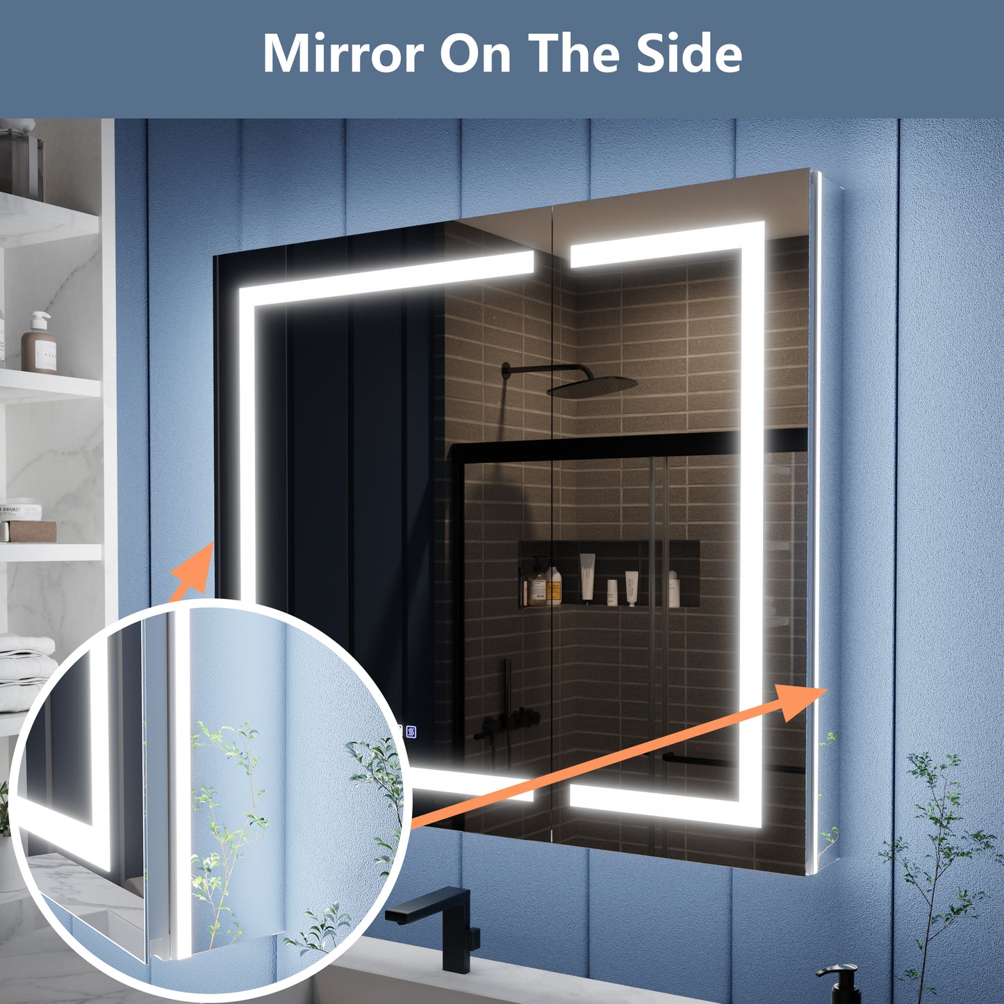 Illusion-B 42" x 36" LED Lighted Inset Mirrored Medicine Cabinet with Magnifiers Front and Back Light