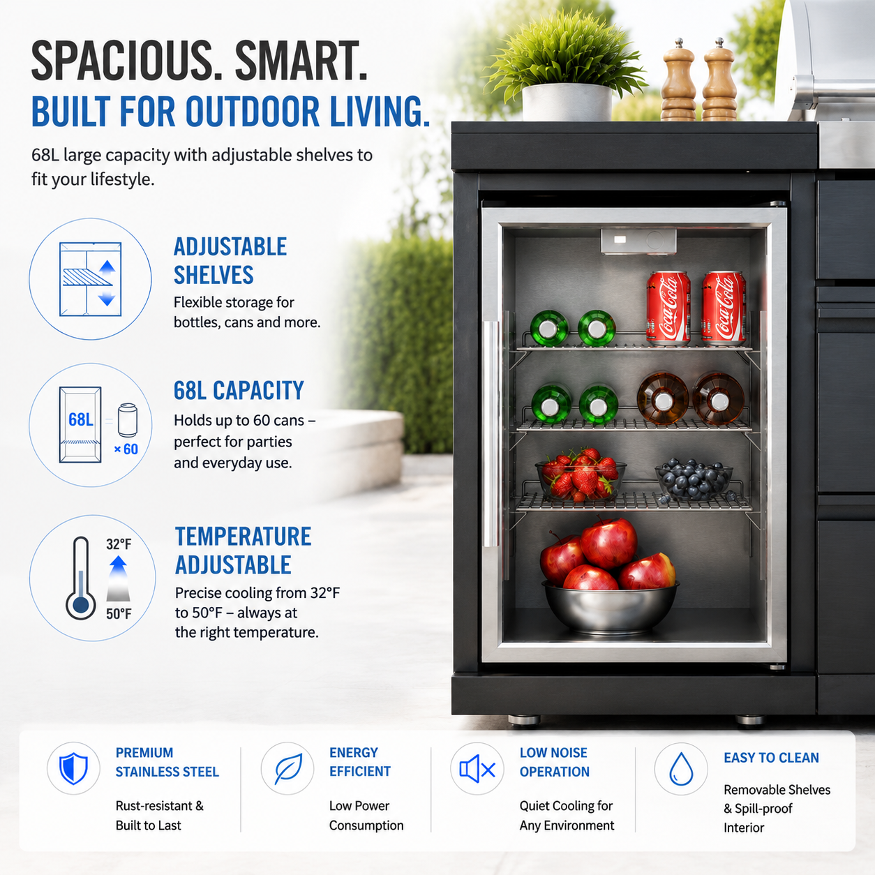 46-Inch 4-Burner 72000 BTU Deluxe Stainless Steel Gas Outdoor Kitchen Bar Barbecue Island Grill + Wine Cooler Compact Refrigerator + Rotisserie kit + Granite Countertops + Stainless steel Sink-85