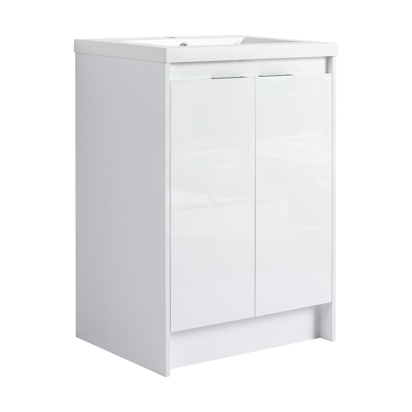 Allsumhome 24' Freestanding Bathroom Vanity With Resin Sink; Glossy White