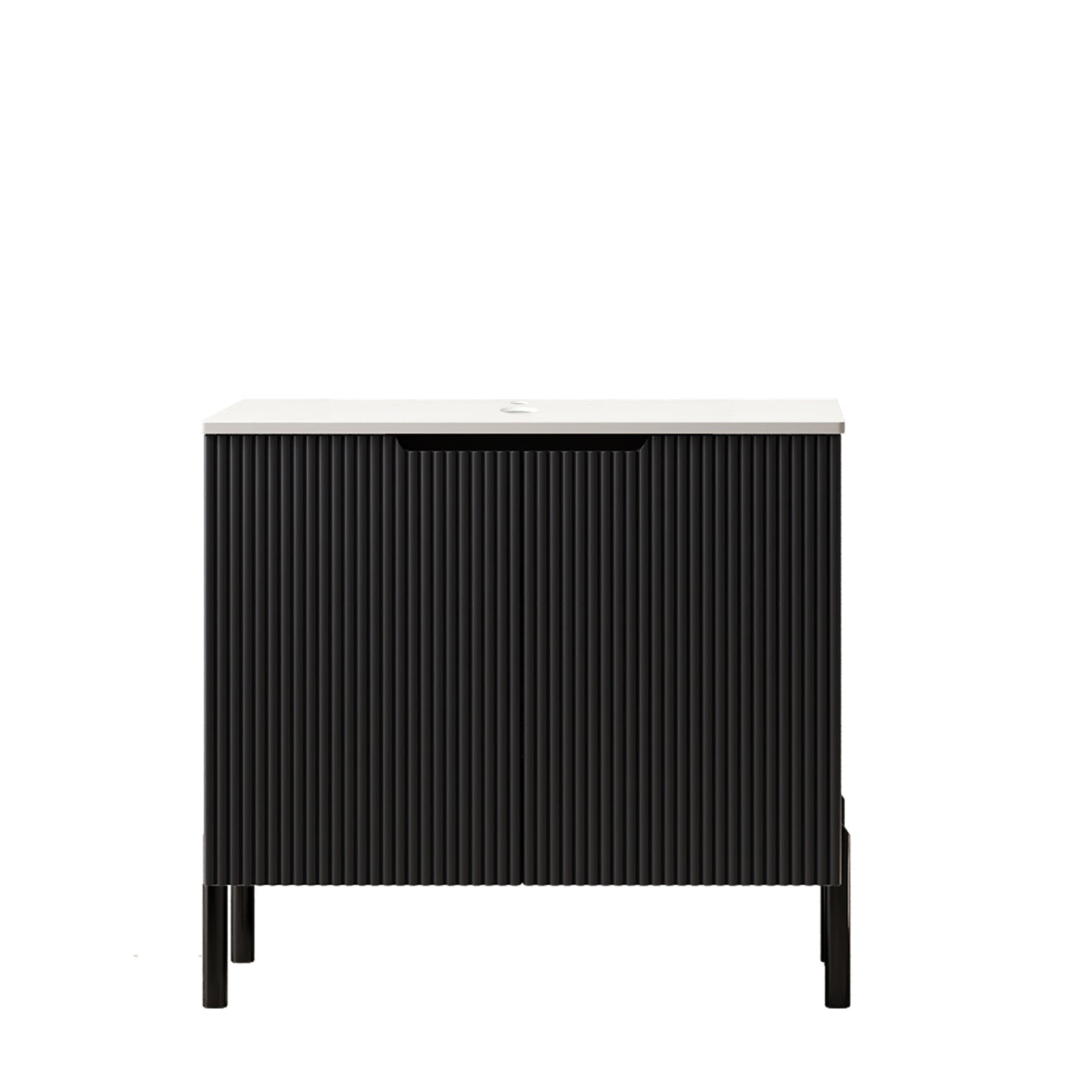 Exbrite 30" Freestanding Carrara White Sintered Stone Countertop and Black Plywood Cabinet with Two Doors, NO Basin, NO Faucet and Sink Cover|TURIO