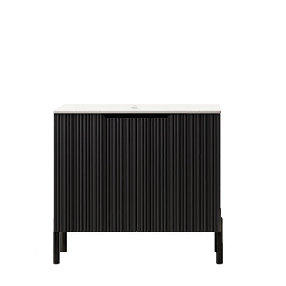 Exbrite 30" Freestanding Carrara White Sintered Stone Countertop and Black Plywood Cabinet with Two Doors, NO Basin, NO Faucet and Sink Cover|TURIO