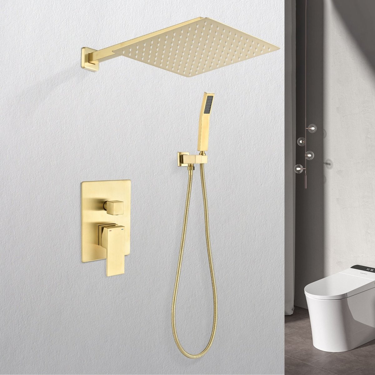 3PSQ Exbrite 12' Rain Shower Head Systems Wall Mounted Shower,Brushed Gold - ExBriteUSA