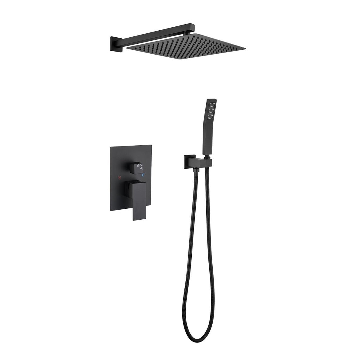 3PSQ Exbrite 12' Rain Shower Head Systems Wall Mounted Shower,Matte Black - ExBriteUSA