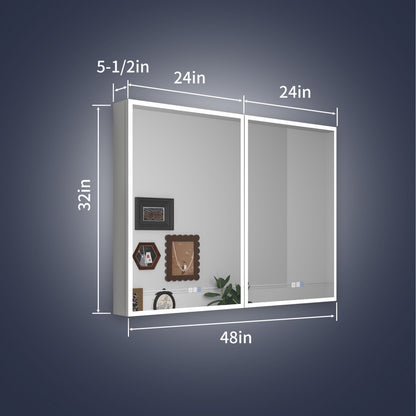 Rim 48" W x 32" H Illuminated LED Medicine Cabinet Recessed or Surface with Outlets & USBs