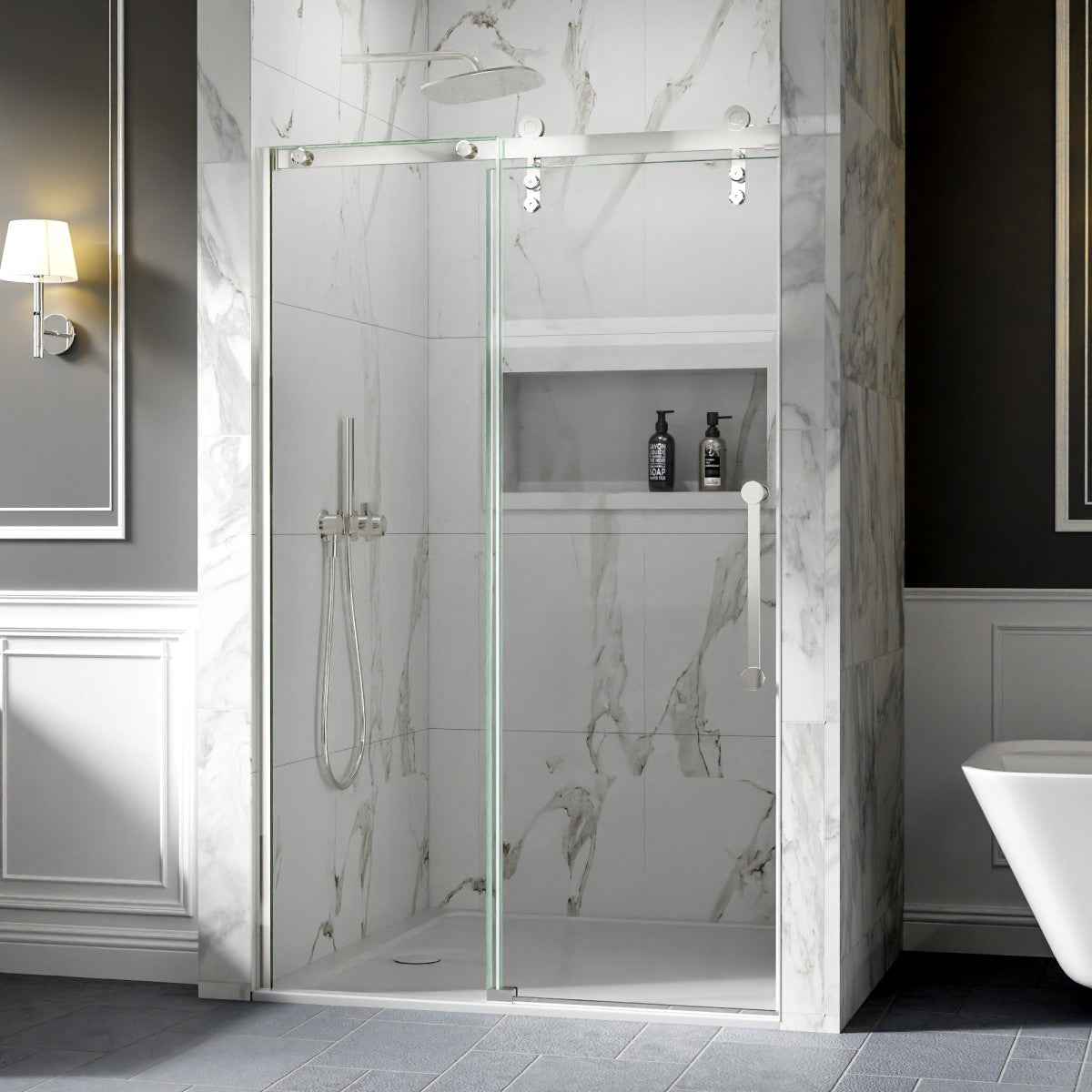 44-48" x 76" Frameless Sliding Shower door,Chrome,Easy clean|ExBrite Elysian-M Series