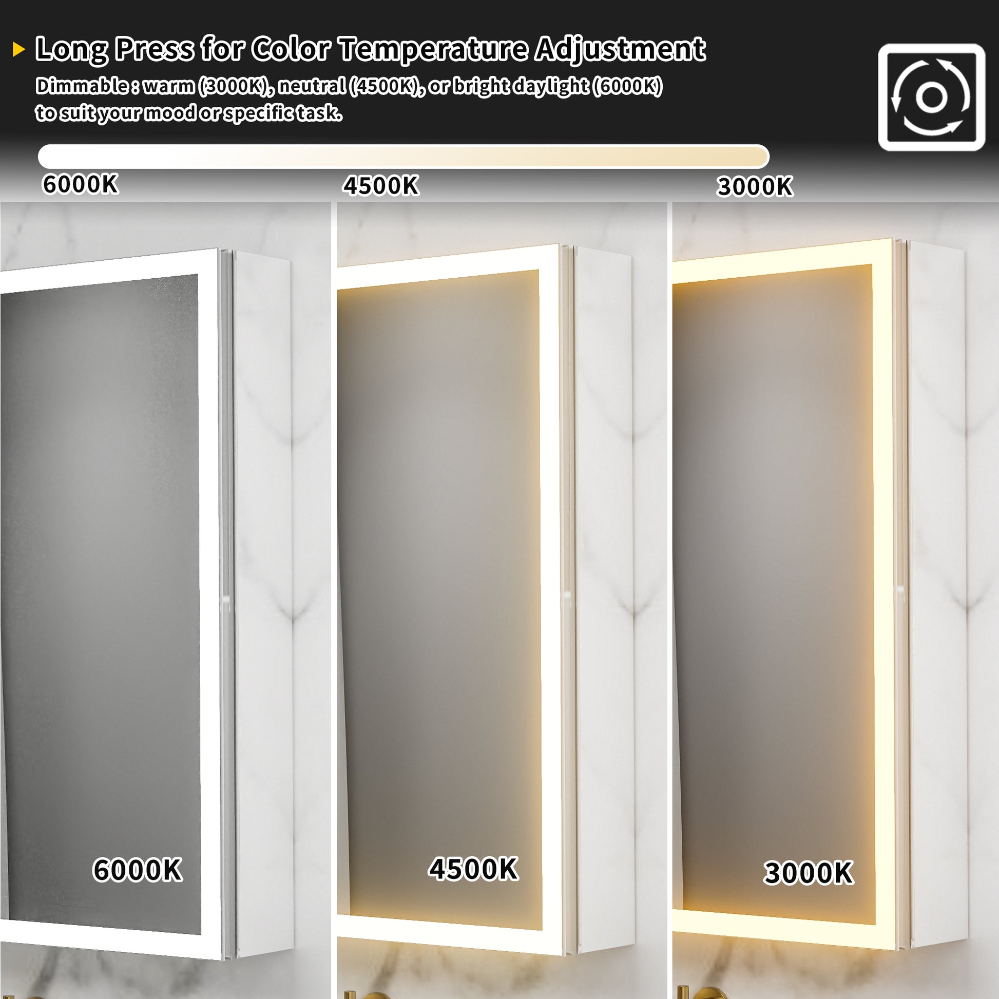 ExBrite 30"W x 30"H LED Medicine Cabinet with Anti-Fog, Stepless Color Temperature and Dimming, Adjustable Shelves, Aluminum Frame, Recessed or Surface Mount - ExBriteUSA