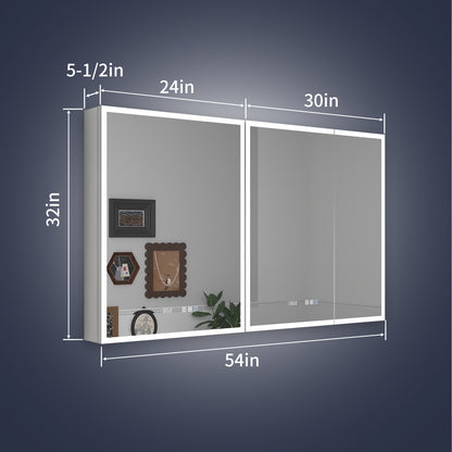 Rim 54" W x 32" H LED Lighted Medicine Cabinet Recessed or Surface with mirrors