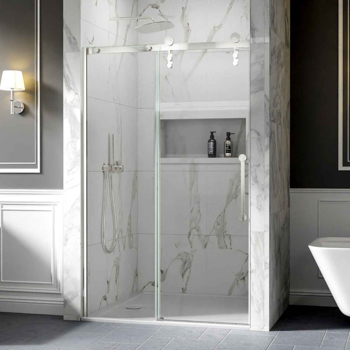 44-48" x 76" Frameless Sliding Shower door,Chrome,Easy clean|ExBrite Elysian-G Series