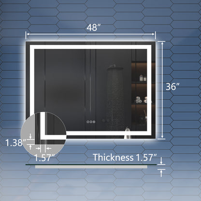 Apex 48" W x 36" H LED Bathroom Light Mirror,Anti Fog,Dimmable,Three Lighting Modes