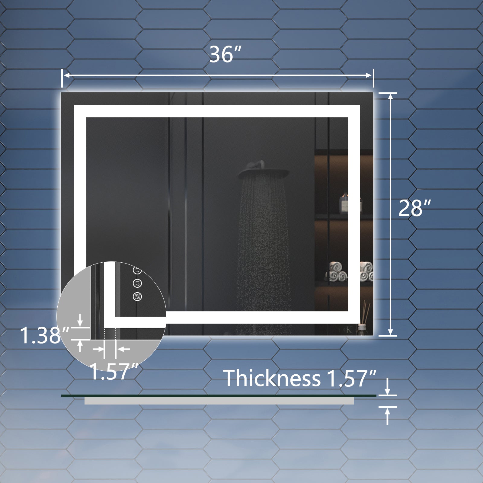 Apex 28" W X 36" H LED Bathroom Large Light Led Mirror,Anti Fog,Dimmable,Three Lighting Modes