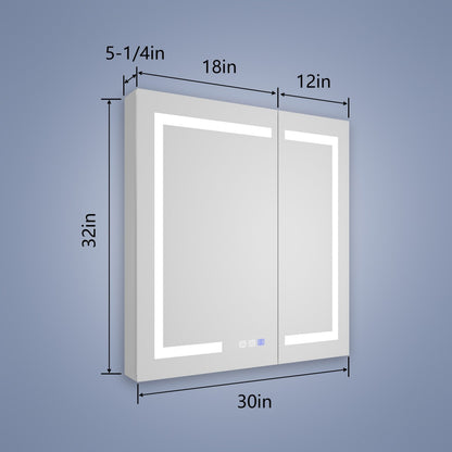 Boost-M2 30" W x 32" H Bathroom Light Medicine Cabinets Recessed or Surface Defogger, Dimmer, Outlets & USB