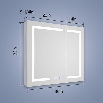 Boost-M2 36" W x 32" H Bathroom Light Medicine Cabinets Recessed or Surface Defogger, Dimmer, Outlets & USB