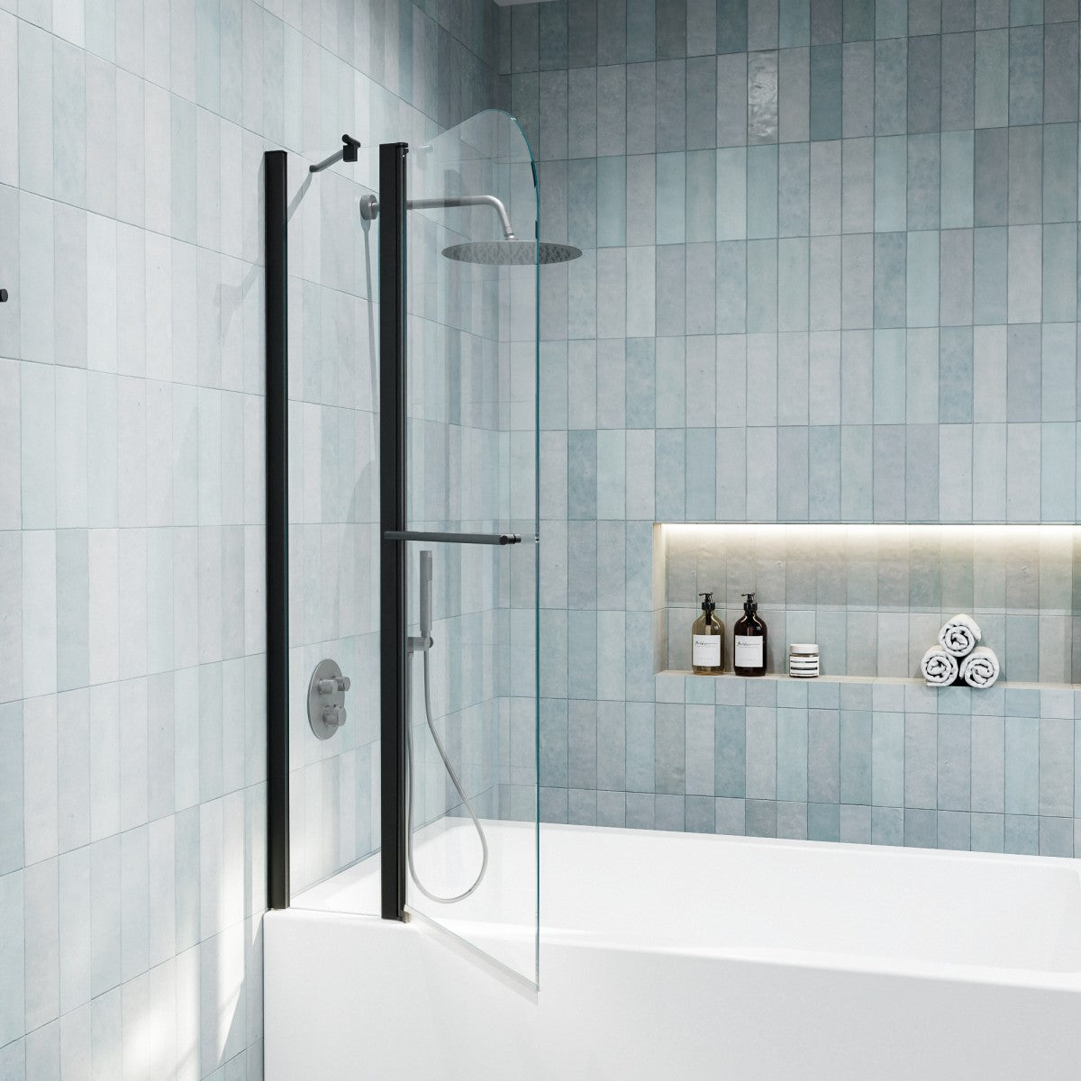 Classy-LB 33.2-34" x 58" Bathtub Screen Panel Pivot Swing Shower Door for Bathtub 180° Pivot 6mm Tempered Glass,Black