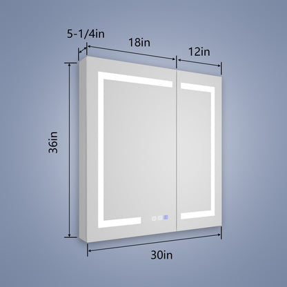 Boost-M2 30" W x 36" H Bathroom Light Medicine Cabinets Recessed or Surface Defogger, Dimmer, Outlets & USB