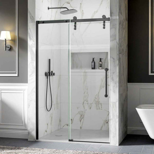 44-48" x 76" Frameless Sliding Shower door,Matte Black,Easy clean|ExBrite Elysian-M Series