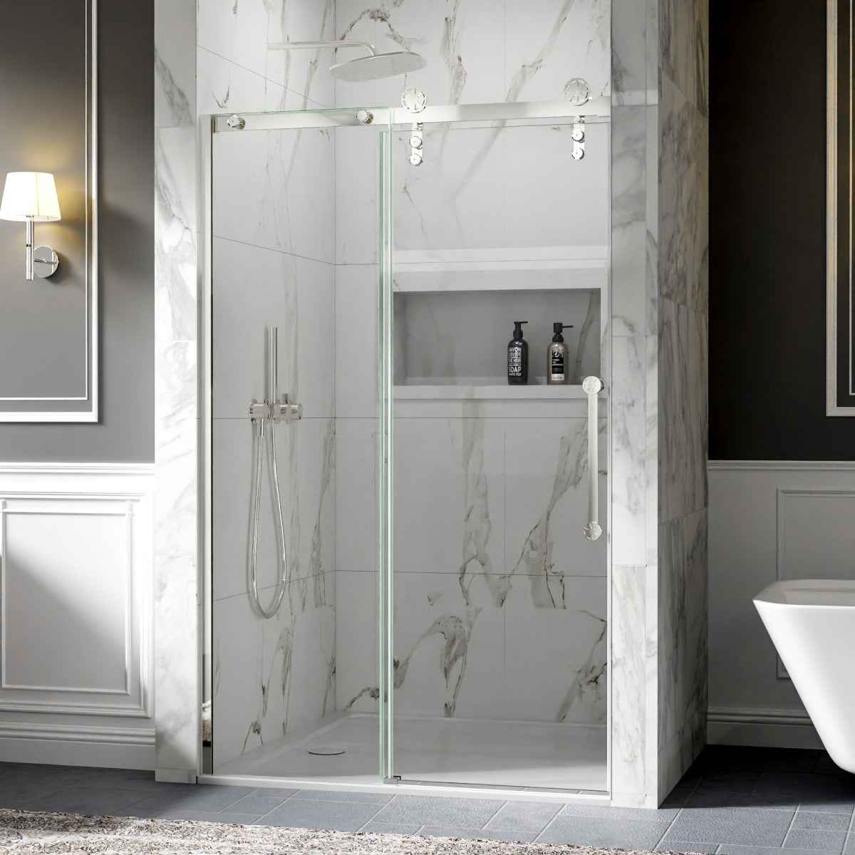 44-48" x 76" Frameless Sliding Shower door,Chrome,Easy clean|ExBrite Elysian-S Series